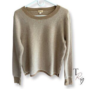 J.Crew 100% Cashmere Textured Classic Crewneck Sweater Tan Beige Size Large